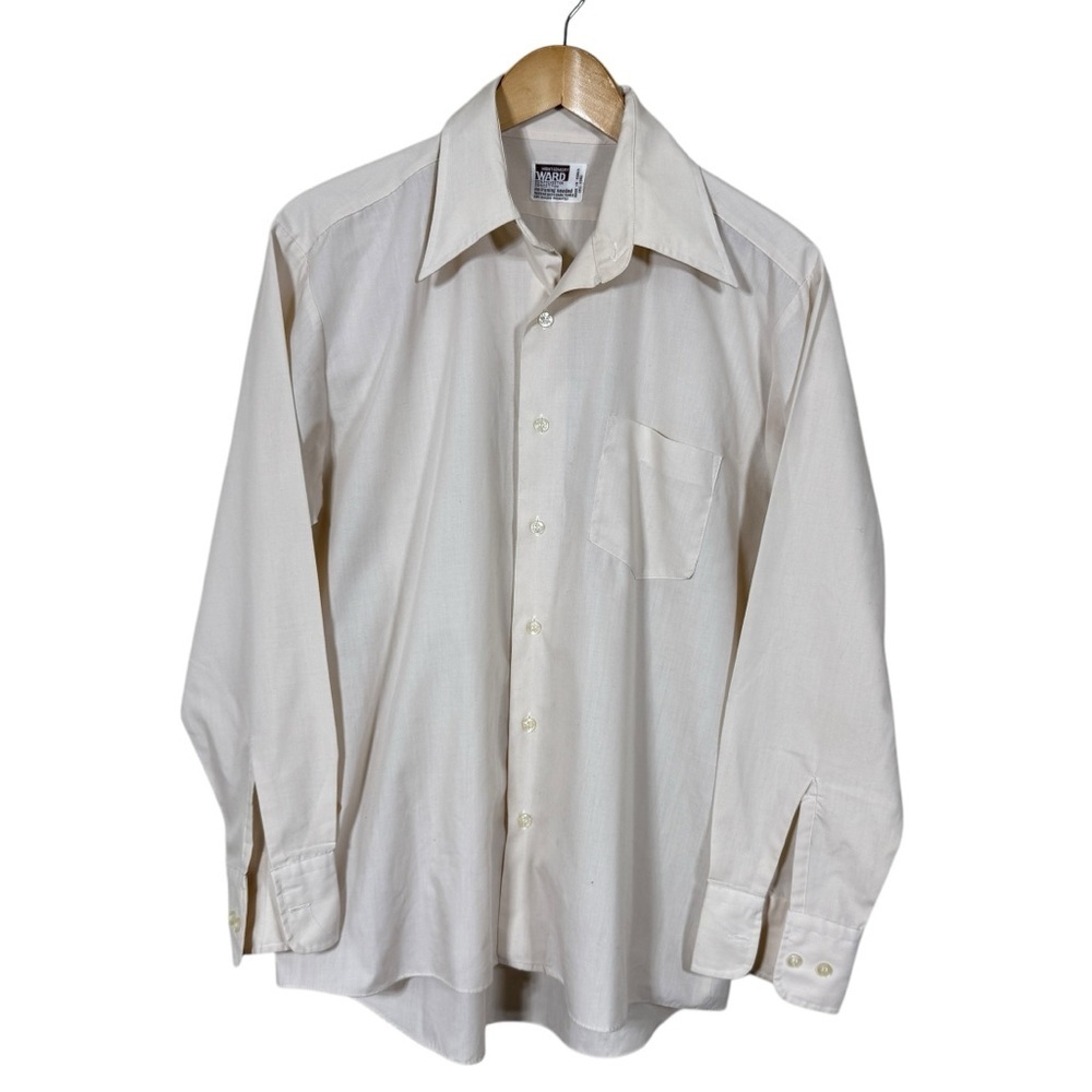 Vintage Mens Montgomery Ward Cream Color Dress Shirt Womens XL
